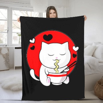 Discover Kawaii Ramen Anime Cat Japanese Manga Fleece Blankets