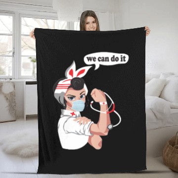 Discover Healthcare worker Rosie The Riveter Wearing Mask Fleece Blankets