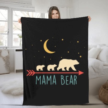 Discover Mama Bear with 2 Cubs Retro Mother's Day Fleece Blankets