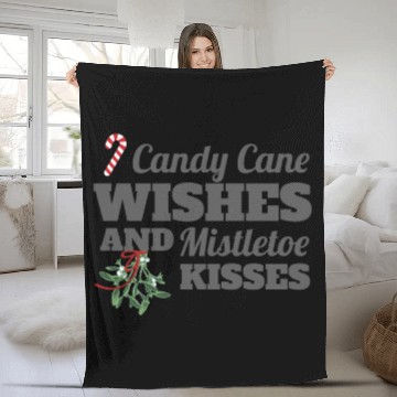 Discover Candy Cane Wishes and Mistletoe Kisses Christmas Fleece Blankets