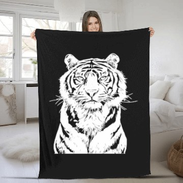 Discover White Tiger Fleece Blankets
