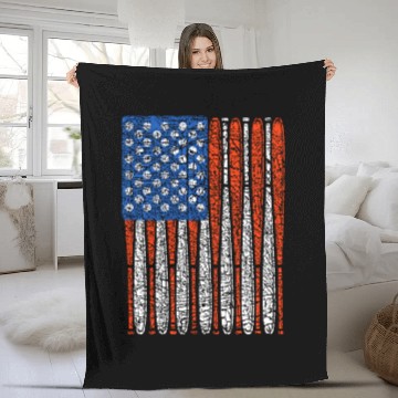 Discover Vintage Baseball Bat American US Flag Gift Fleece Blankets