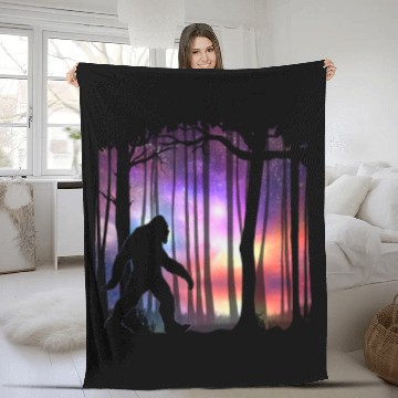 Discover Bigfoot Northern Lights - Space Galaxy Aurora Fleece Blankets