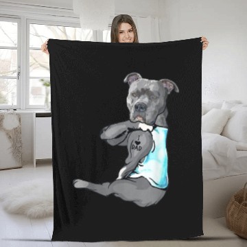 Discover Funny Dog Pitbull I Love Dad Tattoo Fleece Blankets Father