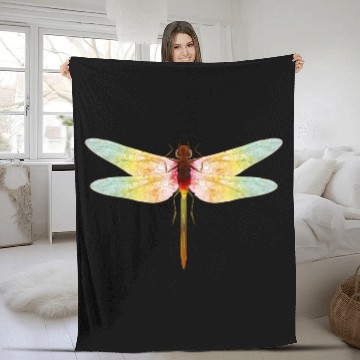 Discover fascinating iridescent drawing of a dragonfly Fleece Blankets
