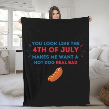 Discover 4th Of July Makes Me Want A Hot Dog Real Bad Fleece Blankets