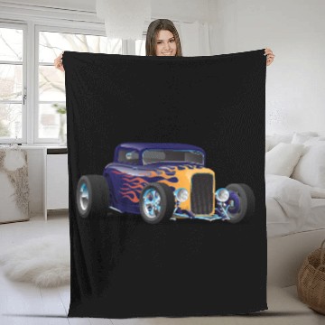 Discover Vintage Hot Rod Car with Classic Flames Fleece Blankets
