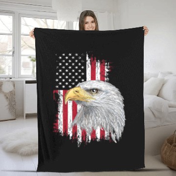 Discover Usa Bald Eagle 4th of July American Flag Fleece Blankets