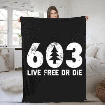 Discover Live Free or Die 603 tree New Hampshire Fleece Blankets