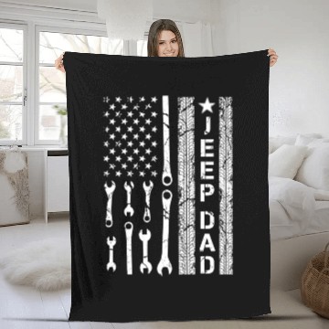 Discover Jeep Dad American Flag Fleece Blankets