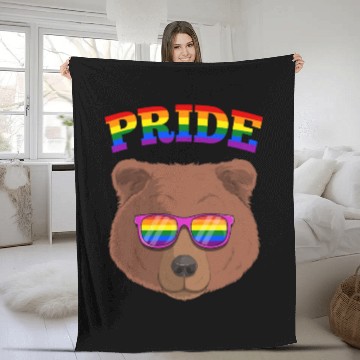 Discover Gay Pride Grizzly Bear with LGBT Rainbow Fleece Blankets