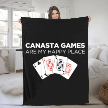 Discover Happy Place Funny Card Playing Canasta graphic Fleece Blankets