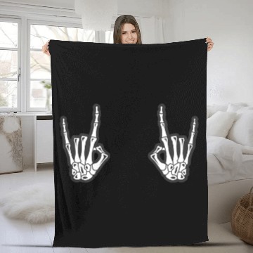 Discover Skeleton Hands Rock N Roll Sign of the Horns Corna Fleece Blankets