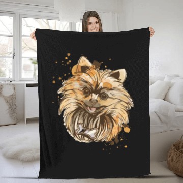 Discover pomeranian dog terrier pet dog head face Fleece Blankets