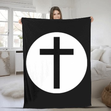 Discover Cross Inside a White Circle Fleece Blankets