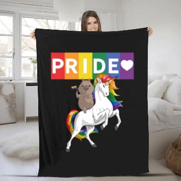 Discover LGBT Gay Pride Wombat Riding Rainbow Unicorn Fleece Blankets