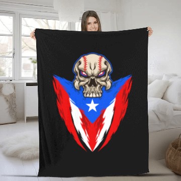 Discover Puerto Rico Baseball Skull Fleece Blankets