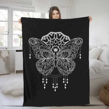 Discover Butterfly Mandala Dream catcher Beads Mandala Fleece Blankets