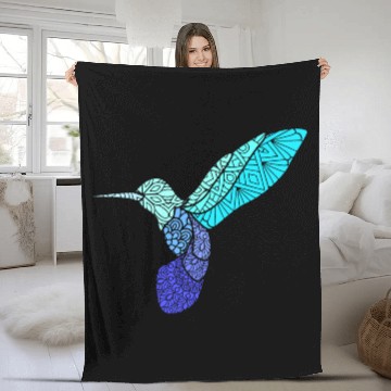 Discover Blue Hummingbird Exotic Bird Mandala Tribal Fleece Blankets