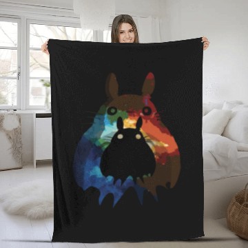 Discover Totoro Watercolor Silhouette Fantasy Fictional Fleece Blankets