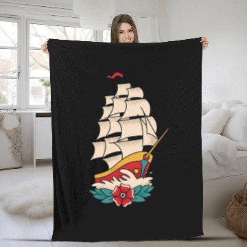 Discover Traditional Tattoo Sailing Ship Colorful Fleece Blankets