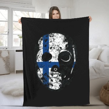 Discover Old School Goalie Mask-Finland Fleece Blankets