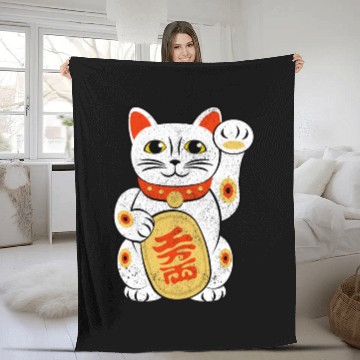 Discover Japan Lucky Cat Japanese Maneki Neko Good Luck Cha Fleece Blankets