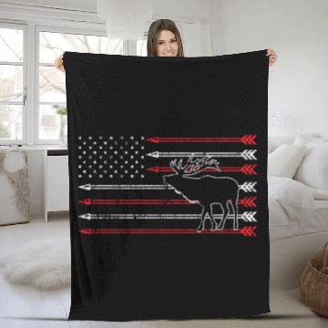 Discover American Flag Elk Hunting Fleece Blankets - Crossbow Hunting