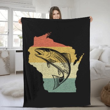 Discover Vintage Retro Sunset Wisconsin Fishing Fleece Blankets