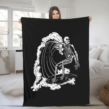 Discover Surfing Skeleton Wave Fun Graphic Fleece Blankets
