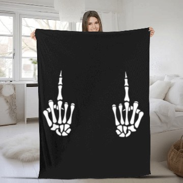 Discover Halloween Skeleton Middle Finger Hand Boob Fuck Fleece Blankets