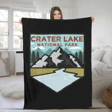 Discover Retro Vintage Crater Lake National Park Gift Fleece Blankets