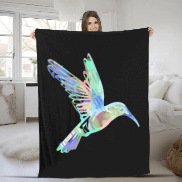 Discover hummingbird, bird, aquarell, green, pastel, flying Fleece Blankets