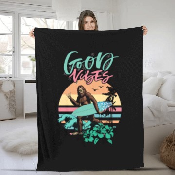 Discover Good V Sasquatch - Hang Loose Surfing Bigfoot Fleece Blankets