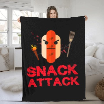 Discover Funny Hot Dog Snack Attack Food Snacks Fleece Blankets
