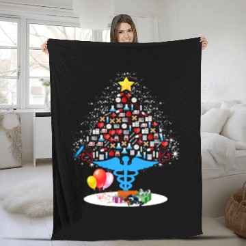 Discover Medical Tools Christmas Tree Funny Nurse Christmas Fleece Blankets