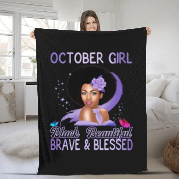 Discover October Girl Black Beautiful Brave And Blessed Fleece Blankets