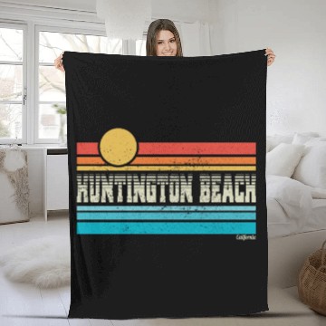Discover Huntington Beach California Retro Sunset Surf Trip Fleece Blankets
