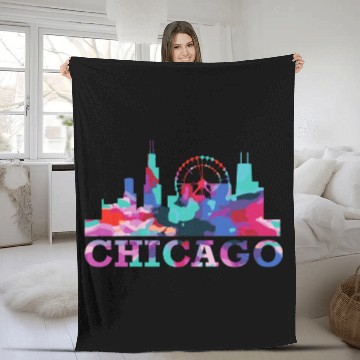 Discover Chicago Skyline Impression US Souvenir Gift Idea Fleece Blankets