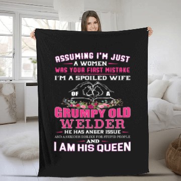 Discover I'm a Spoiled Wife of a Grumpy Old Welder Fleece Blankets