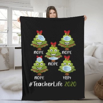 Discover Christmas Teacher Life Tree Wearing Mask Funny Fleece Blankets