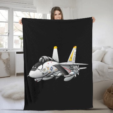 Discover F-14 Tomcat Military Fighter Jet Aircraft Cartoon Fleece Blankets