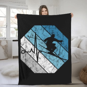 Discover Ski Skiing Skier Mountains Retro Gift Winter Snow Fleece Blankets
