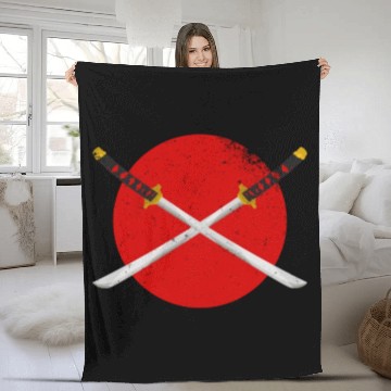 Discover X Katana Samurai Sword Kitsune Mask Japan Gift Fleece Blankets