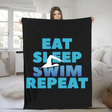 Discover Eat Sleep Swim Repeat, Funny Swimmer Gift Fleece Blankets