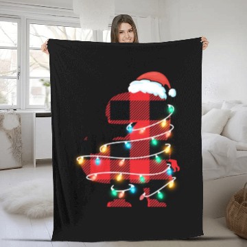 Discover Red Plaid Dinosaur T Rex Christmas Lights Pajamas Fleece Blankets