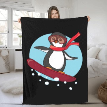 Discover Snowboarding Penguin Fleece Blankets