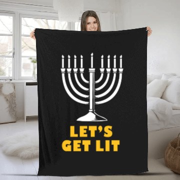 Discover Hanukkah Chanukkah Menorah Lets Get Lit Jewish Fleece Blankets