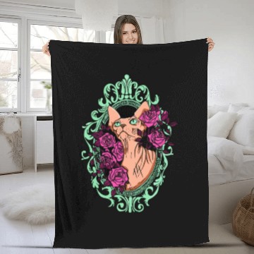 Discover Peach Sphynx Cat With Roses Fleece Blankets