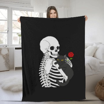 Discover Black Demonic Cat Skeleton Hail Satan Death Metal Fleece Blankets